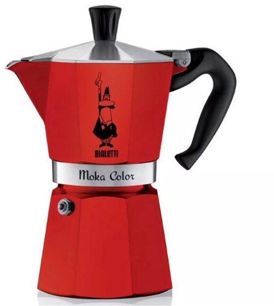 Bialetti Moka Express Percolator 3 Kops Aluminium Rood